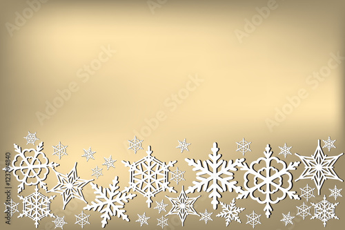 Golden background with white snowflakes
