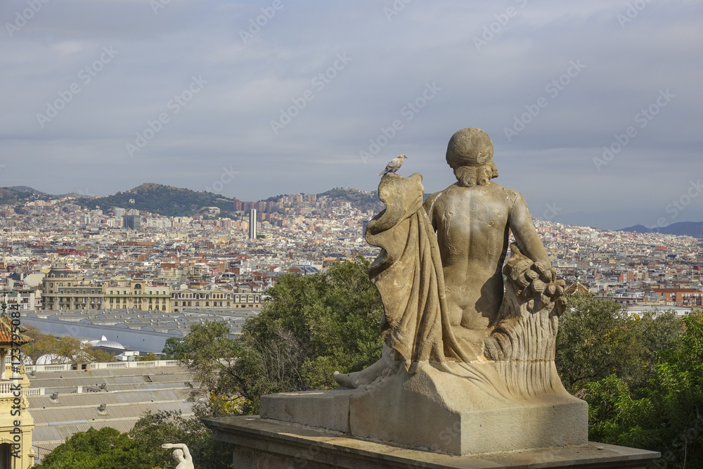 Amazing view over Barcelona from the stairs of National Palace MNAC