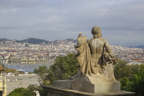 Amazing view over Barcelona from the stairs of National Palace MNAC