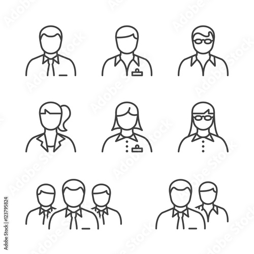 business people line icon set