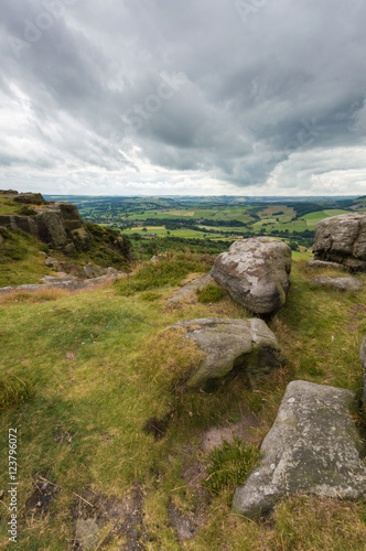 Rocks at Baslow Edge and the View Beyond