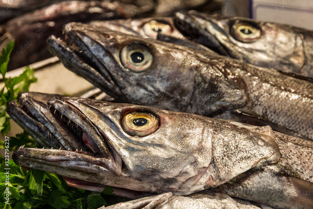 Fish on market, black scabbard (espada) in fish market Mercat de Fish on market, black scabbard (espada) in fish market Mercat de