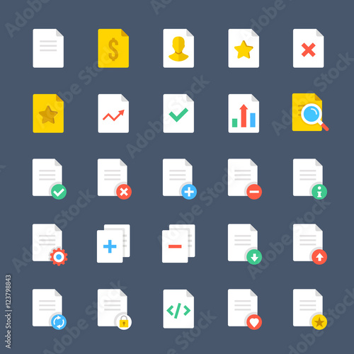 Vector document icons set. Business, technology user interface elements, ui signs, symbols collection. Working with documents and files concept. Simple flat design vector icons for web and mobile apps