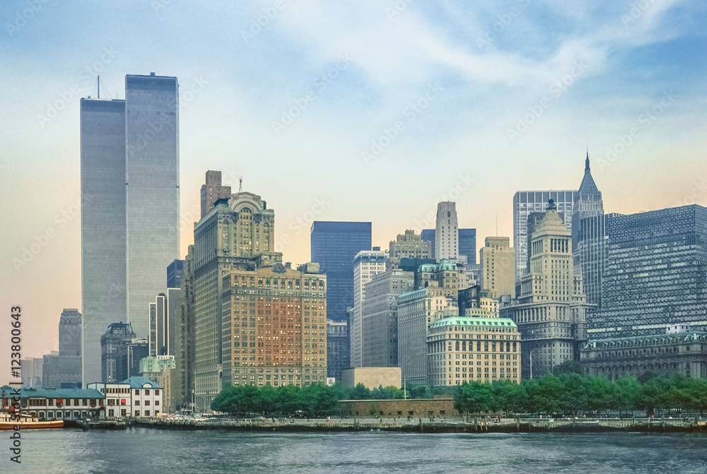 New York City skyline from New Jersey with World Trade Center featured as  landmark of the Twin Towers. Lower Manhattan in NYC, United States. Stock  Photo | Adobe Stock
