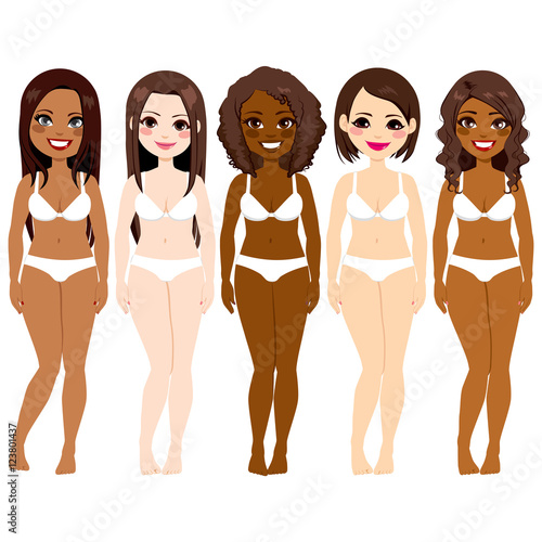 Small group of diversity beautiful women wearing white underwear