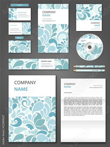 Business cards, invitations, flyers. Big templates set. Floral ornamental pattern.
