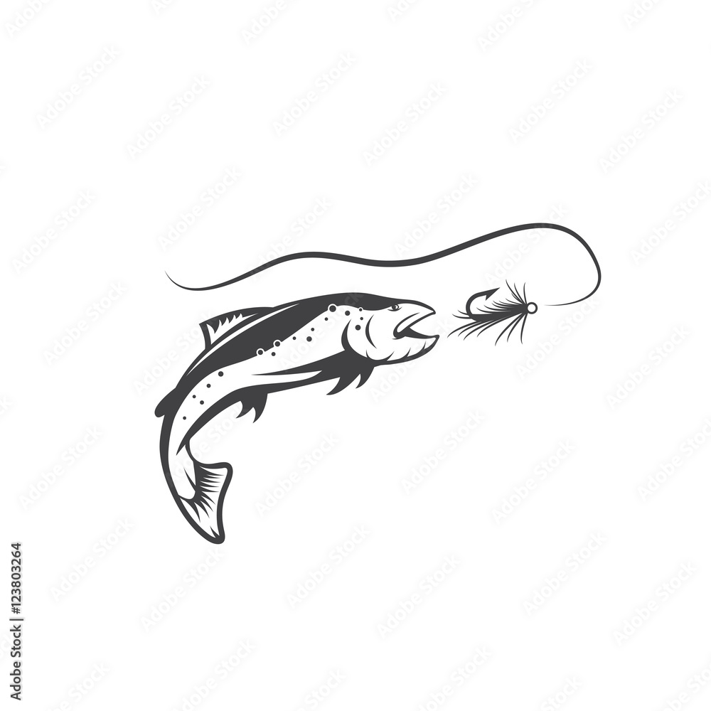salmon fish and lure vector design template salmon fish and lure vector design template
