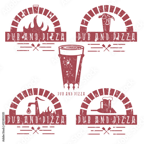 vintage grunge labels set of pub and pizza