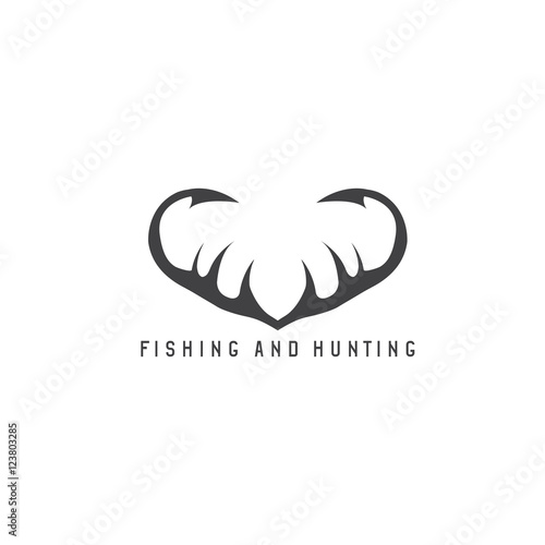 fishing and hunting illustration with deer horns and fishing hoo