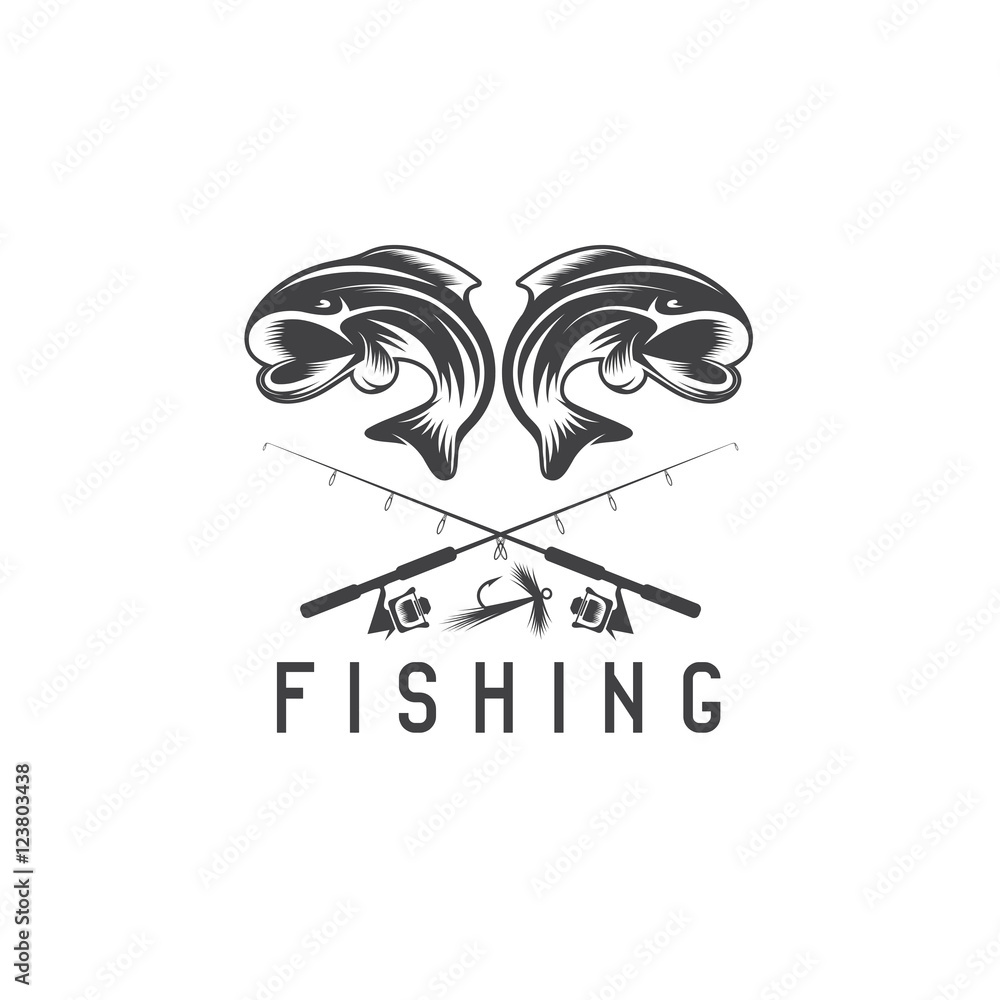 vintage fishing vector design template with abstract fish Stock Vector |  Adobe Stock