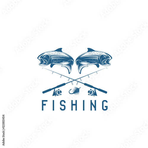vintage fishing vector design template with salmon