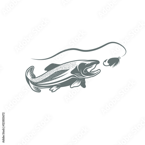 trout fish and lure vector design template