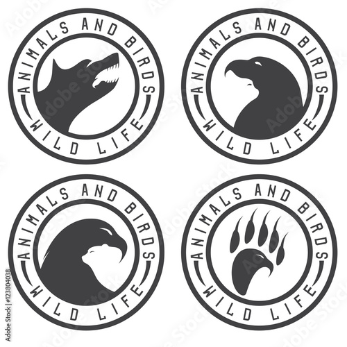 vintage labels with animals and birds negative space concept