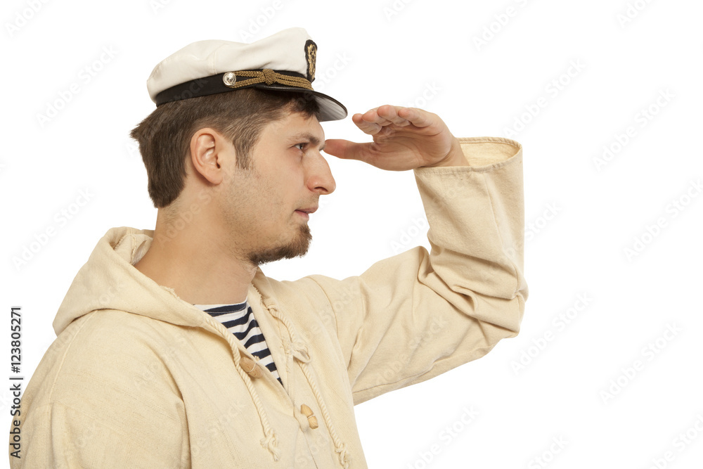 Travel and marine concept - man in captain hat Travel and marine concept - man in captain hat