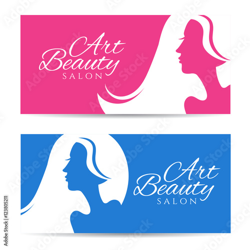 Set of banners with conceptual silhouette of a woman with hair.