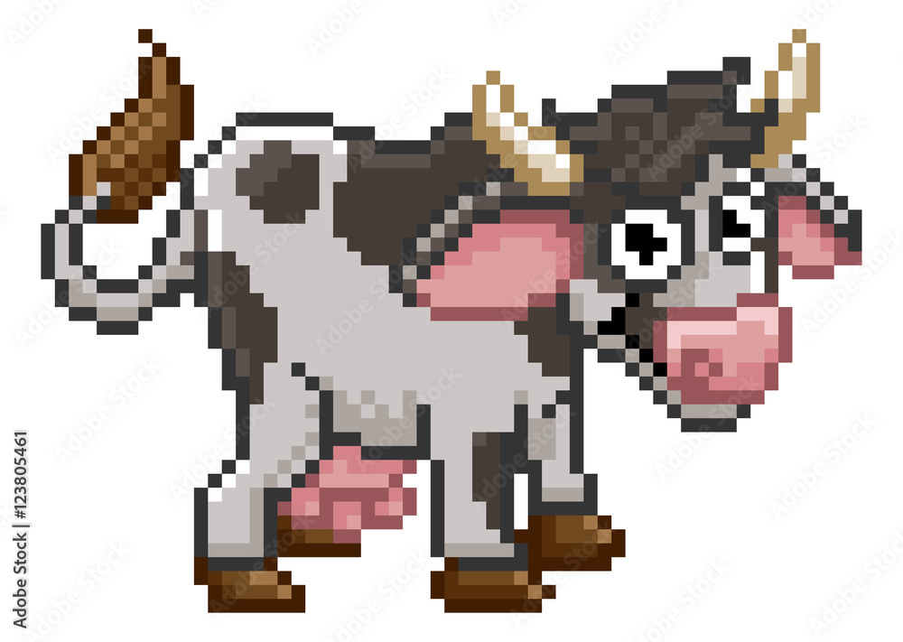 Pixel Art Cartoon Cow Farm Animal