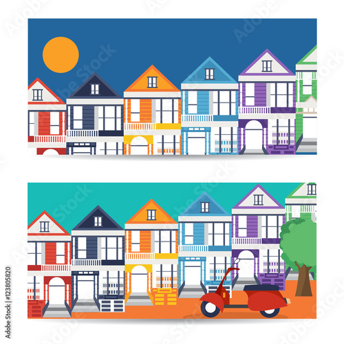 San Francisco landmarks horizontal flat design vector banners