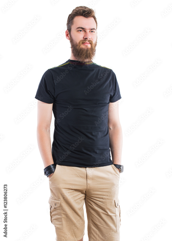 Bearded man standing. On white, isolated background. Bearded man standing. On white, isolated background.