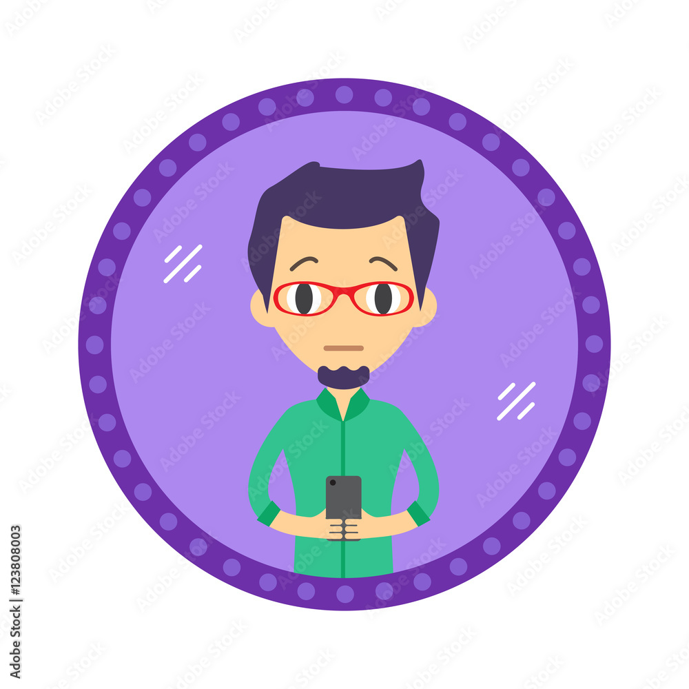 Hipster style man take a selfie in the mirror. Vector flat desig Hipster style man take a selfie in the mirror. Vector flat desig