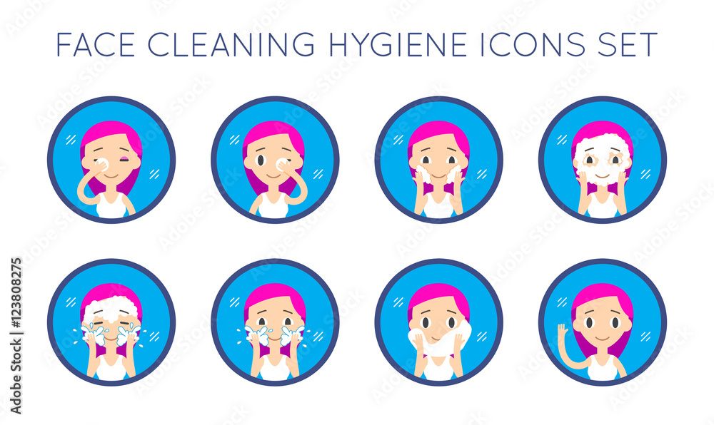 Vector Face Cleaning And Care Actions Set Vector Face Cleaning And Care Actions Set