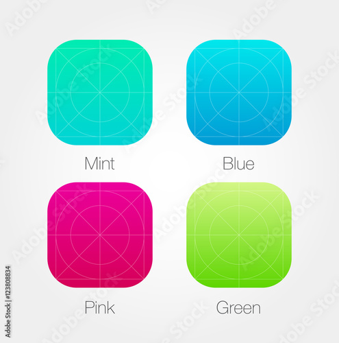 App Icon Template Set with Guidelines. Vector Fresh Colour