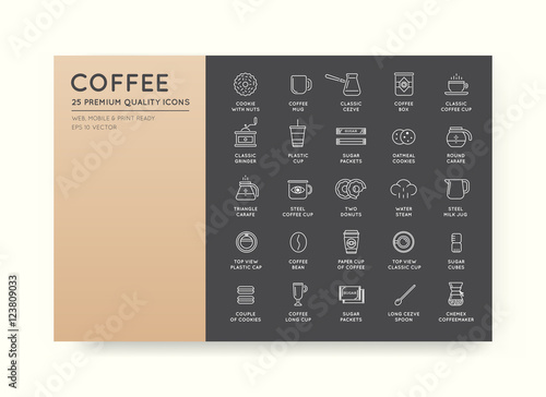 Set of Thin Vector Coffee Elements and Coffee Accessories Illust