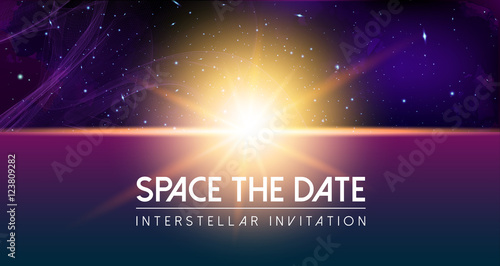 Vector Cosmology Illustration with Universe, Galaxy, Sun, Planet
