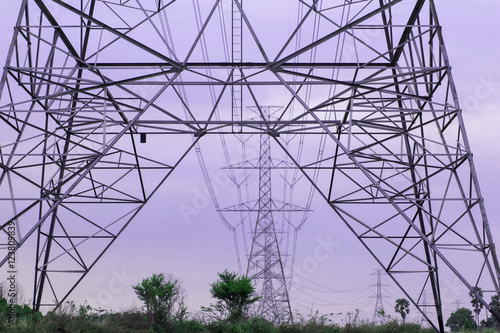 High voltage pylons are located in rural areas..