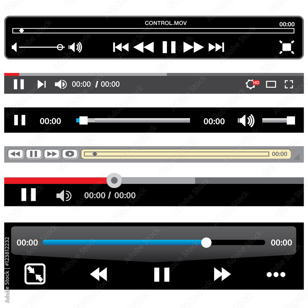 Various media player controls for print or web use  