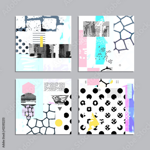 Artistic vector greeting cards design set. Colorful frame pattern texture, abstract template background for leaflet cover presentation, poster, invitation, placard, brochure, flyer, report, stationary