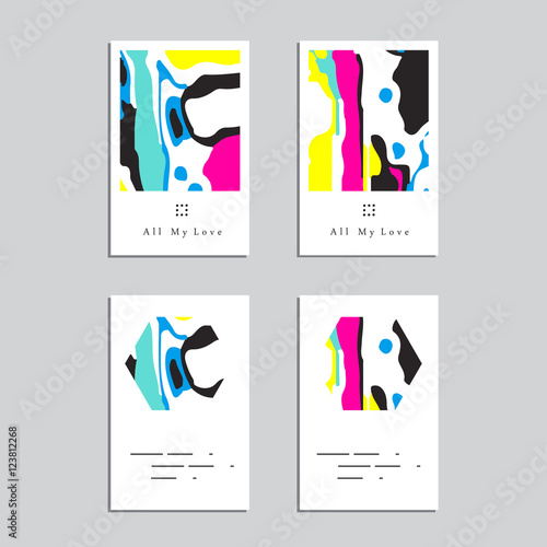 Artistic vector greeting cards design set. Colorful frame pattern texture, abstract template background for leaflet cover presentation, poster, invitation, placard, brochure, flyer, report, stationary