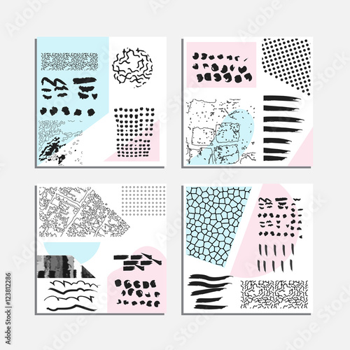Artistic vector greeting cards design set. Colorful frame pattern texture, abstract template background for leaflet cover presentation, poster, invitation, placard, brochure, flyer, report, stationary