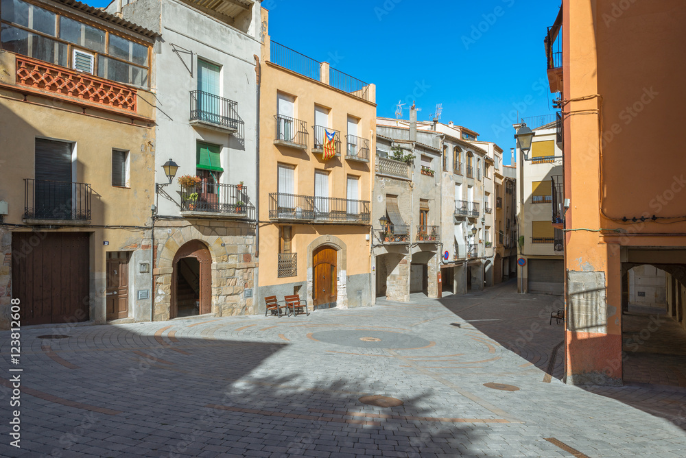 The Plaça d'Àngel Marquès is the oldest plaza of the village Falset, the small capital of the region of Priorat. The town and the region is very famous of its wine, Priorat and Montsant