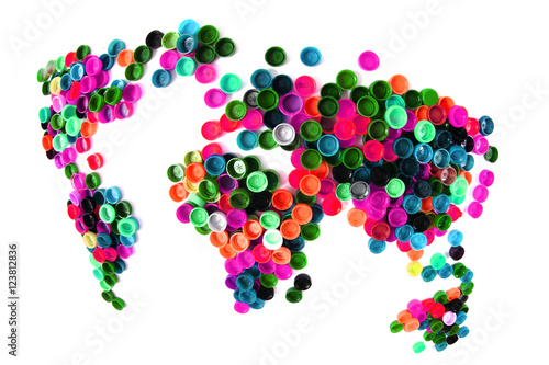 world map from plastic caps