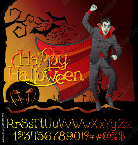 Halloween font set and Vector Vampire Dracula