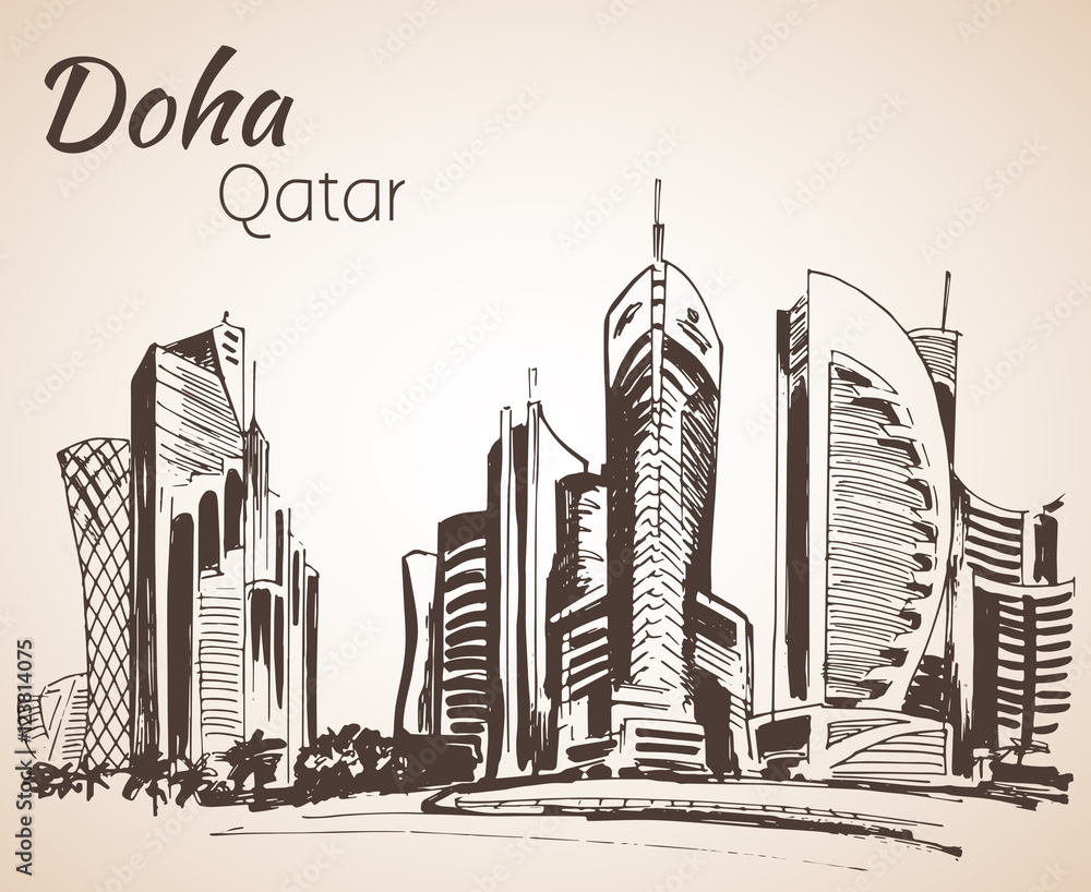Doha, Qatar city view sketch. Stock Vector Adobe Stock