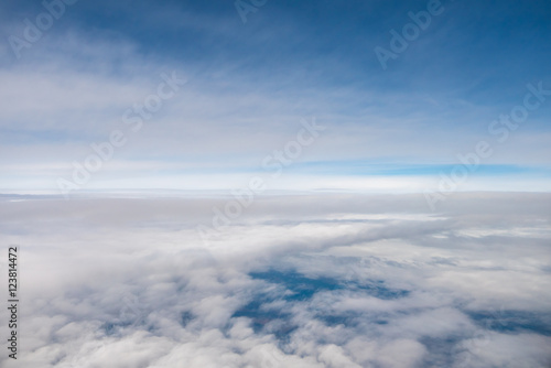 The blue sky on the background of cloud stream. Wide angle