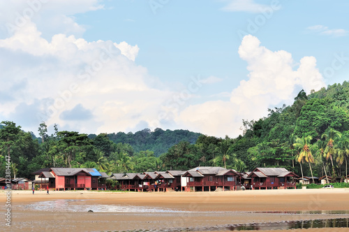 Traditional Malay houses used as chalet for tourist near the cherating beach.