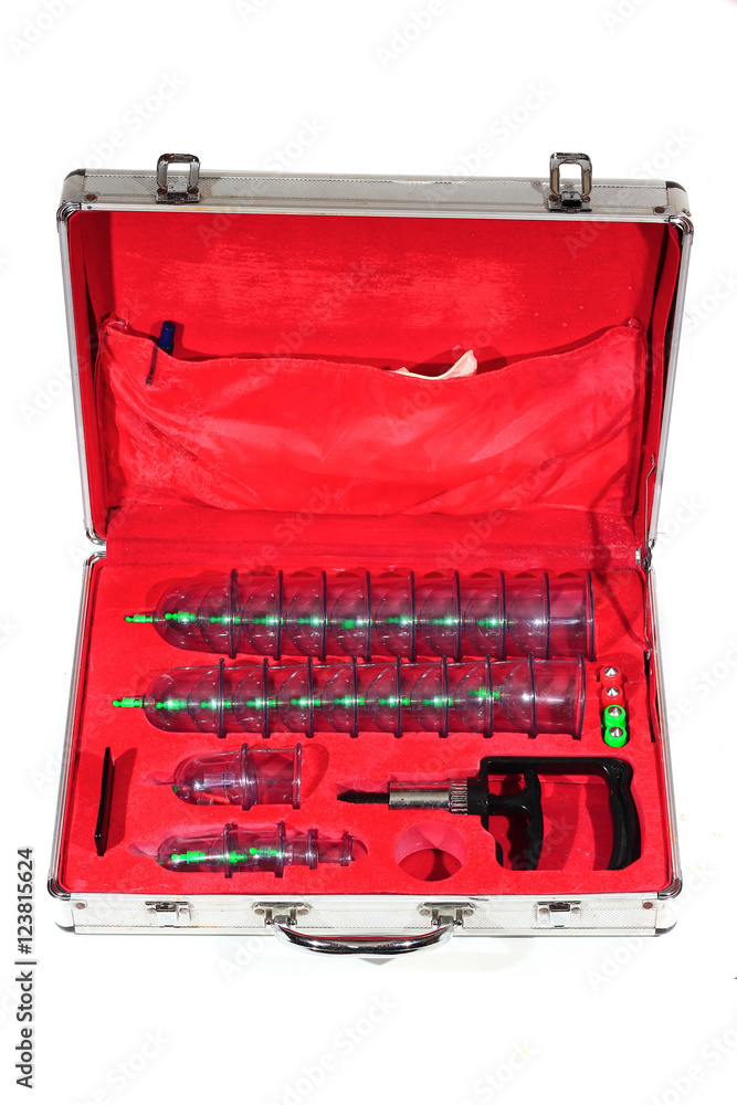 Medical cupping therapy equipment in the briefcase Medical cupping therapy equipment in the briefcase