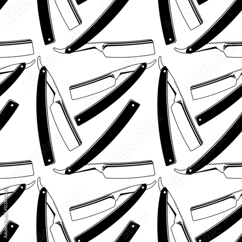 Straight razors. Seamless pattern with shaving tools. Vector clip art.