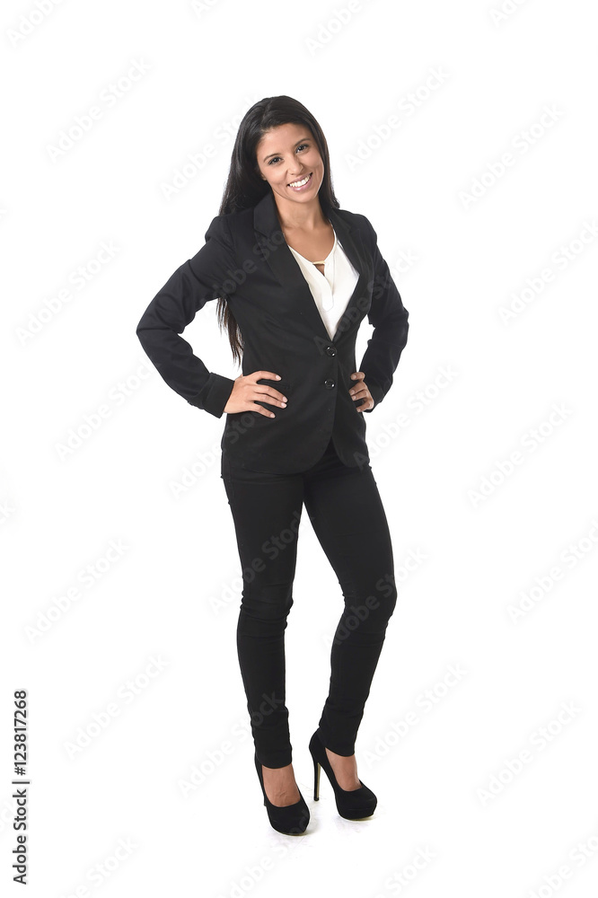 corporate portrait of young attractive latin businesswoman in office suit smiling happy corporate portrait of young attractive latin businesswoman in office suit smiling happy