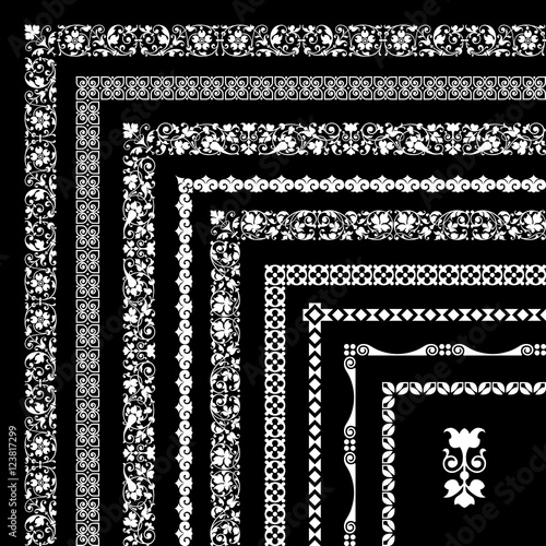 Corner borders and frames - isolated on black background