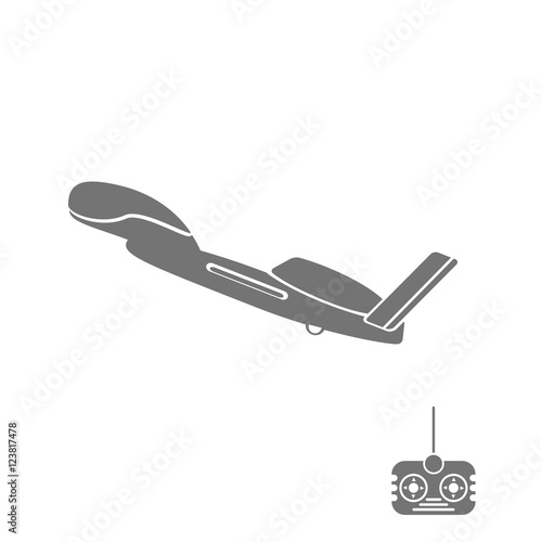 Vector image of drone silhouette icon with remote control on the white background.