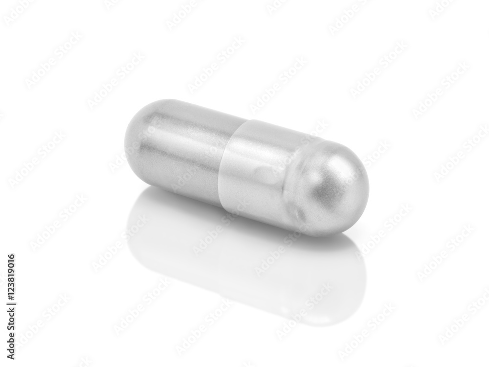 silver pill capsule isolated on white background silver pill capsule isolated on white background
