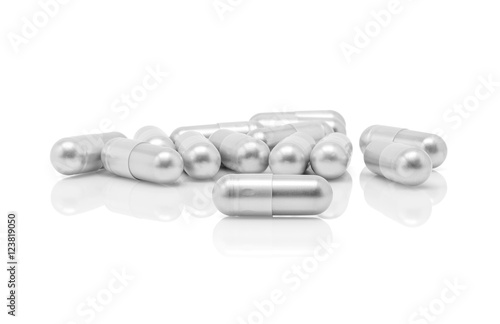 silver pill capsule isolated on white background