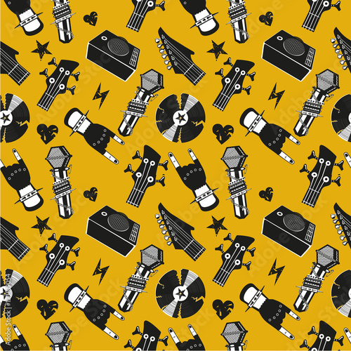 Seamless pattern with music elements. Rock and roll background