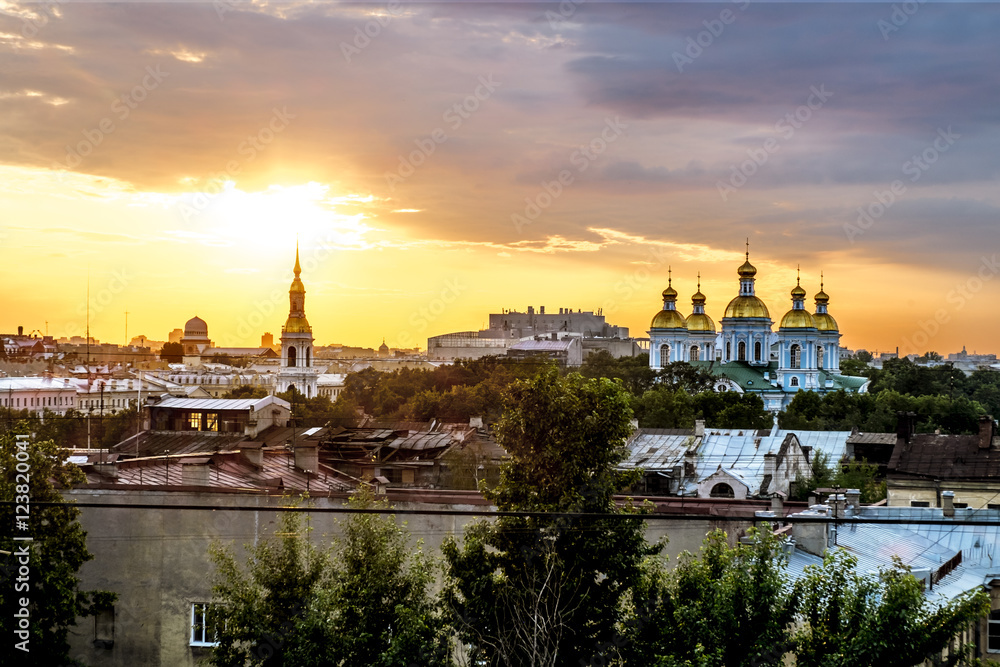 Fototapeta premium The view from the height of the Nikolsky Cathedral at sunset in