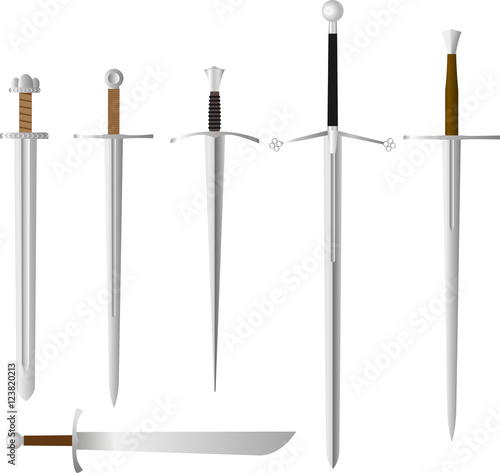 Photos Vector set of medieval swords, steel melee weapon