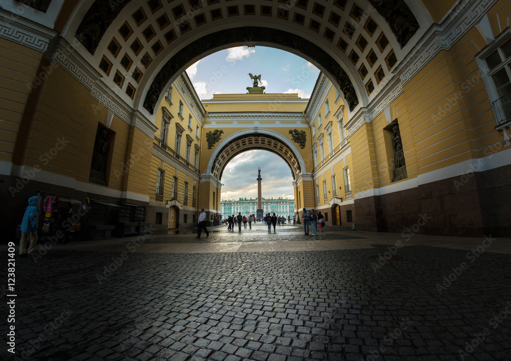 Winter Palace and Alexander Column through the Arch of General S