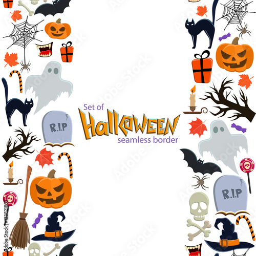 Vertical seamless borders of Halloween icons
